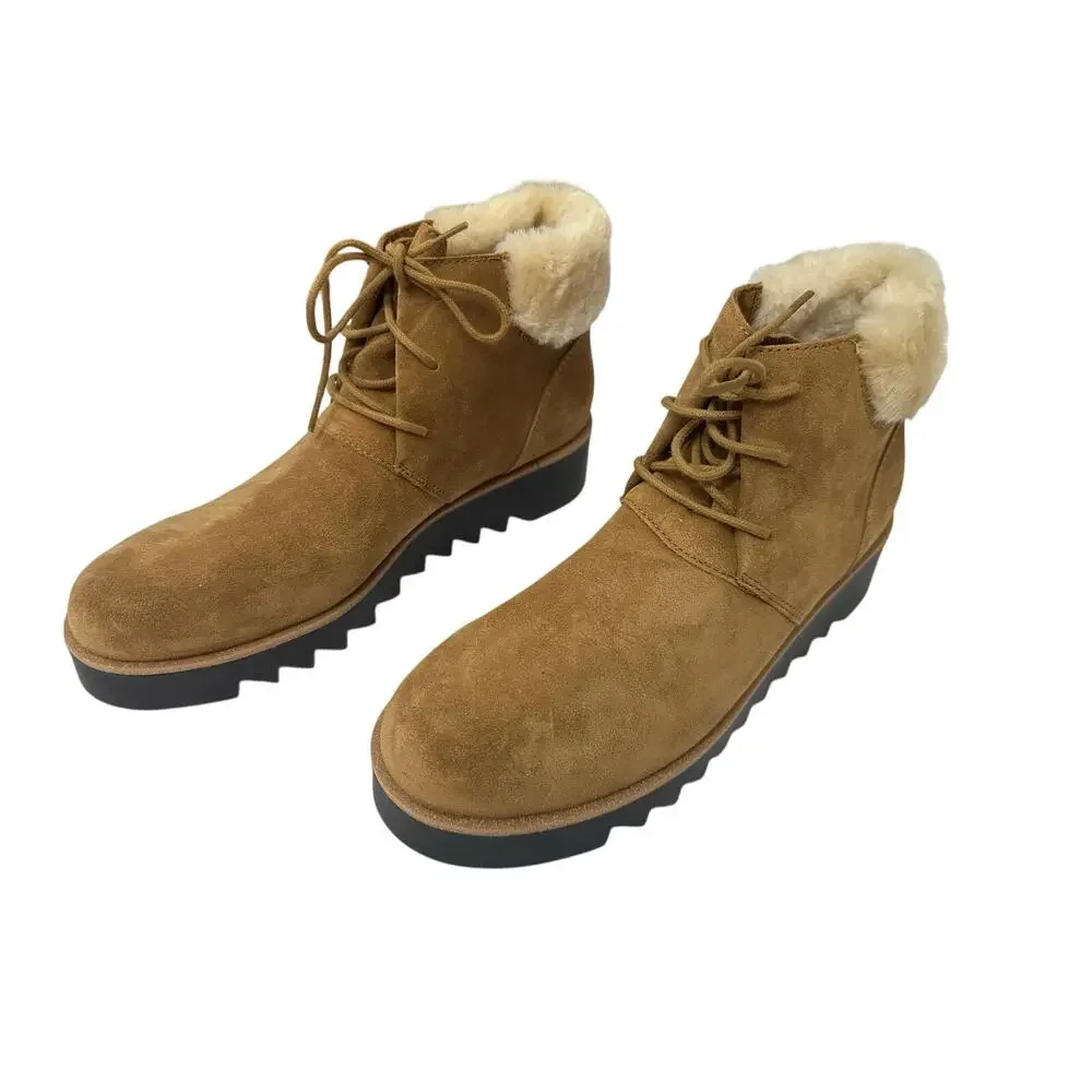 Eileen Fisher Wedge Bootie Kenille Sport Brown Suede New